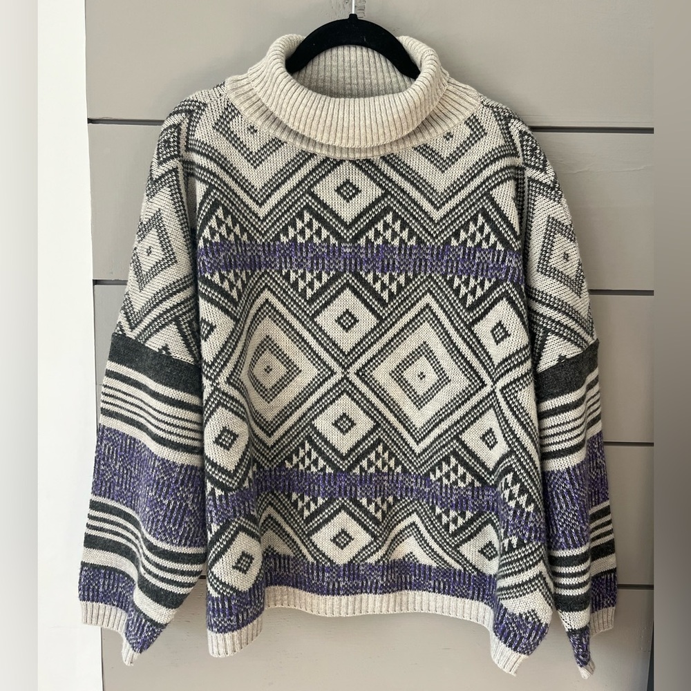 Vintage Album by Kenzo turtleneck wool blend light gray and purple sweater‎ L